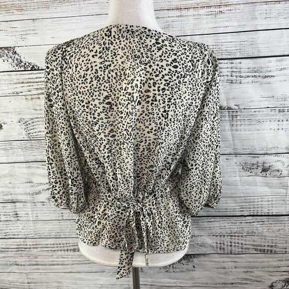 Sugar & Lips Blouse Top size Medium Black Brown Sheer Ruffle Puffy Sleeves Boho - Picture 8 of 9